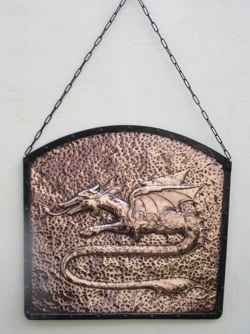 Arts & Crafts Beaten Copper Dragon Plaque C1890