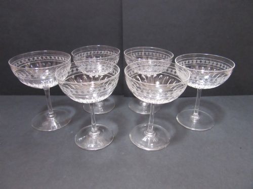 Set of Six Cut Glass Champagne Saucers C1910