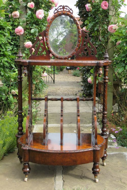 fig 1. VICTORIAN BURR WALNUT CANTERBURY WHATNOT circa 1860