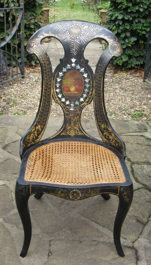 Elegant Antique Papier Mache Painted & Gilded Chair Circa 1840