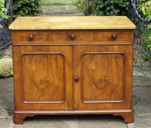 English Figured Walnut & Sienna Marble Sideboard Cupboard C1860