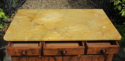 fig 1. ENGLISH FIGURED WALNUT & SIENNA MARBLE SIDEBOARD CUPBOARD c1860