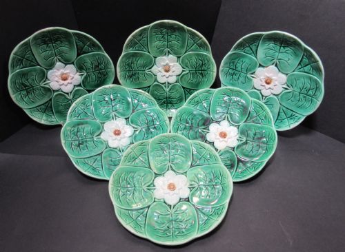 Set of 6 Adams & Bromley Majolica Water Lily Plates