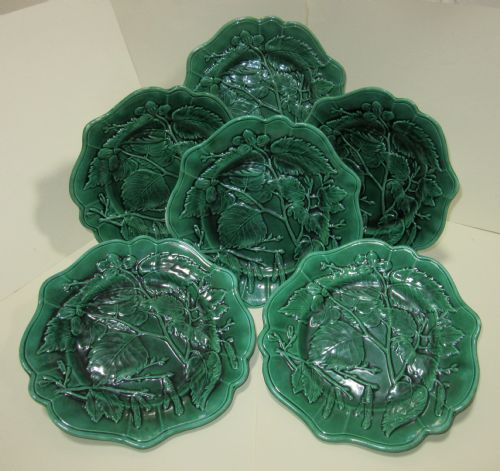 Set of Six English Majolica Hazelnut Plates C1860