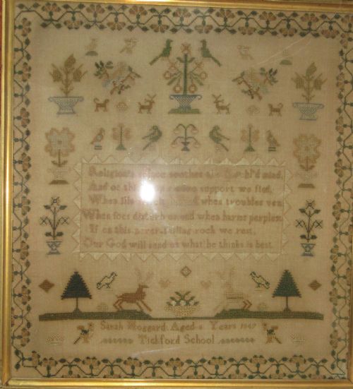 fig 1. FINE ANTIQUE TICKFORD SCHOOL SAMPLER 1847