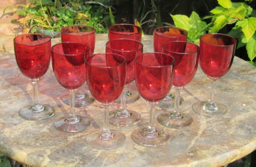 Set of Ten Victorian Cranberry Glasses C1880
