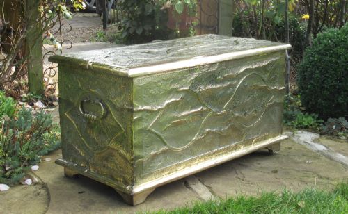 fig 1. UNUSUAL COLONIAL DECORATED BRASS CHEST c1920