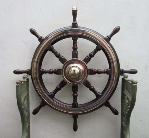 Good Brass-bound Hardwood Ship's Wheel C1920