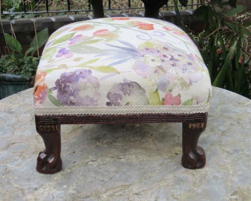 fig 1. GEORGIAN MAHOGANY PAW FEET FOOT STOOL c1800