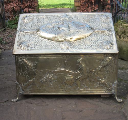 Large Decorative Brass Log Bin C1920