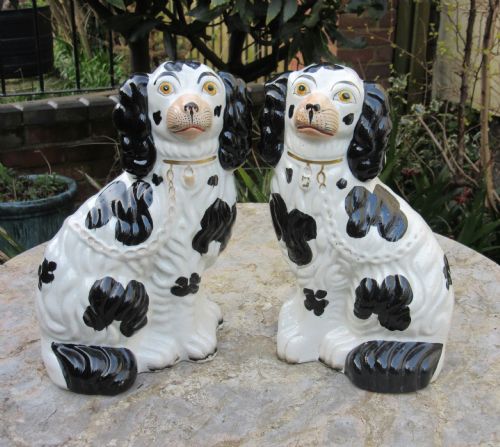 Pair of Staffordshire Black & White Spaniels C1860