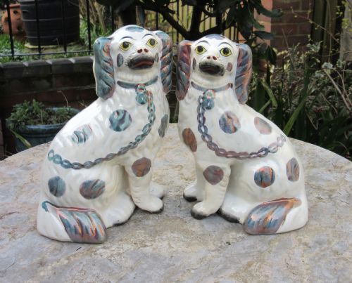 Rare Pair of Victorian Staffordshire Lustre Dogs Circa 1860