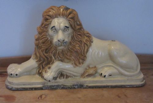 Large English Stoneware Lion on Plinth C1860