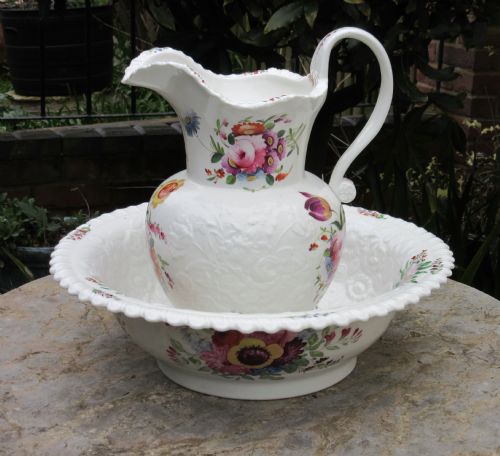 Handpainted Porcelain Wash Jug & Bowl Circa 1840