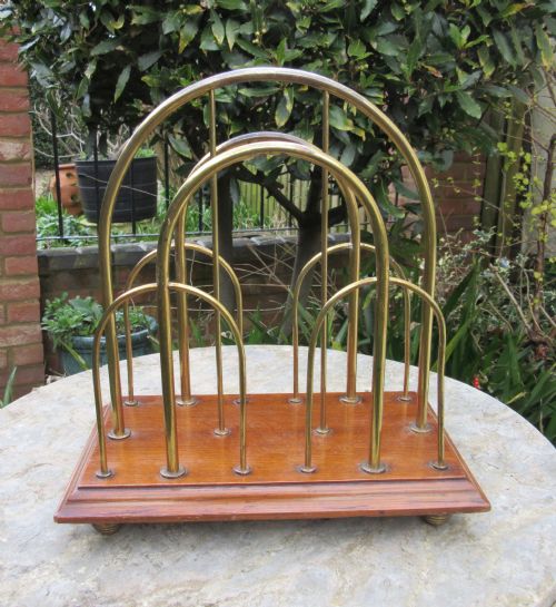 Edwardian Oak and Brass Magazine Rack C1910