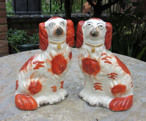Pair of Staffordshire Red & White Spaniels C1860