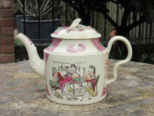 Rare Prodigal Son Creamware Teapot C1780