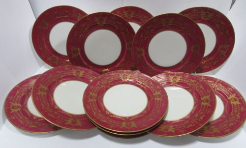 Set of Twelve Limoges Raised Gilt Dinner Plates