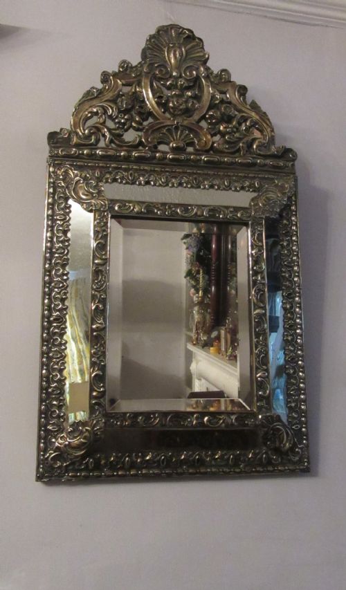 Victorian Pressed Brass Panelled Mirror