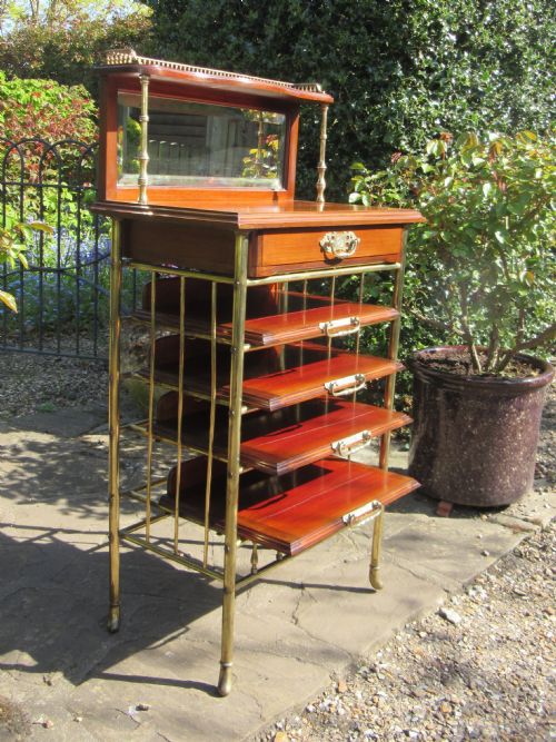 fig 2. FINE MAHOGANY & BRASS MUSIC CABINET S. HALL & SONS 1888