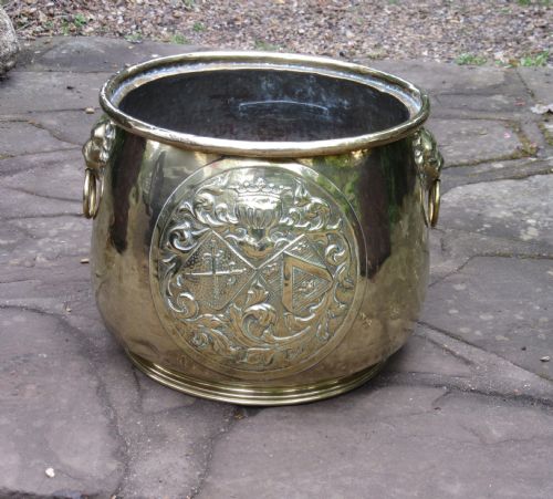 Large Brass Armorial Planter with Lion Mask Handles