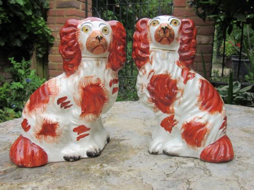 Pair Staffordshire Red & White Dogs No 2 C1860