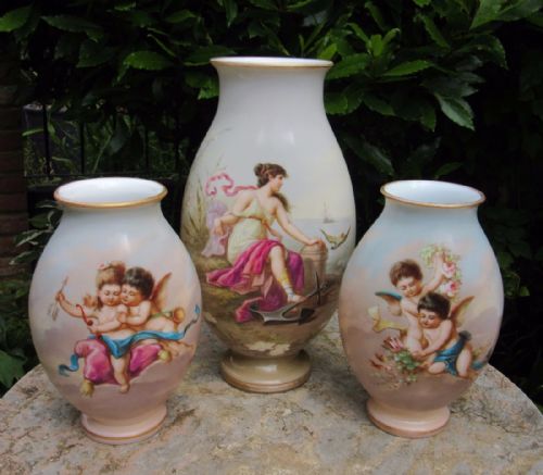 Fine Garniture of Josef Ahne Signed Bohemian Glass Vases