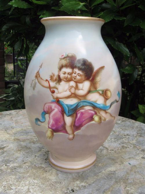 fig 1. FINE GARNITURE OF JOSEF AHNE SIGNED BOHEMIAN GLASS VASES