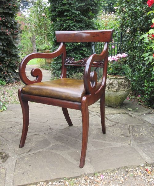 Regency Mahogany Sabre Leg Armchair Desk Chair