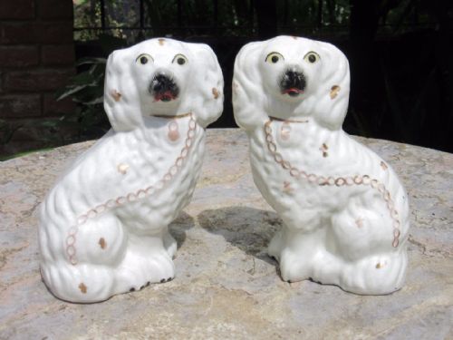 Pair of Victorian Staffordshire White & Gilt Dogs C1860