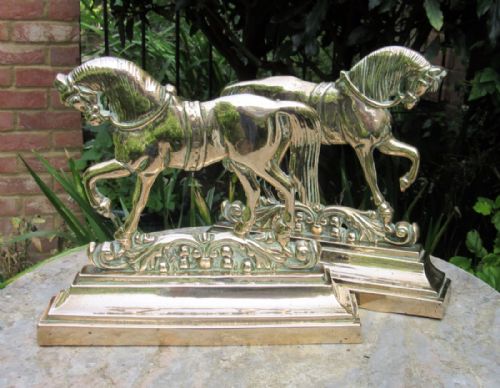 Large Pair of Antique Brass Prancing Horses C1890