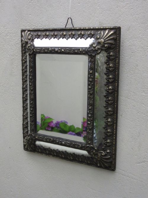 Antique Pressed Brass Dutch Style Panelled Mirror
