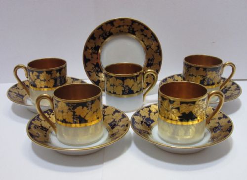 Set of Five European Porcelain Gilded Coffee Cans & Saucers 1920