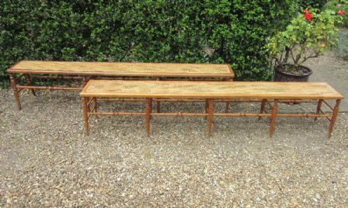 Long Matched Pair of Victorian Window Seats or Hall Benches