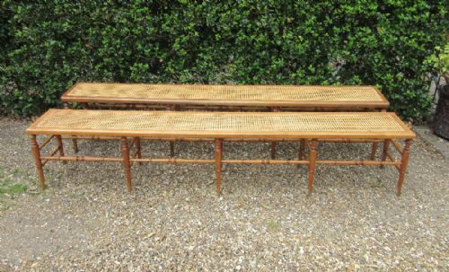 fig 1. LONG MATCHED PAIR OF VICTORIAN WINDOW SEATS or HALL BENCHES