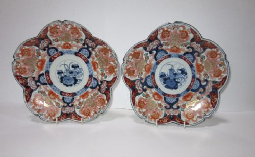 Pair of Japanese Imari Petal Shaped Plates C1880