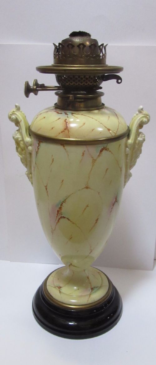 Unusual Faux Marble Pottery Oil Lamp C1880