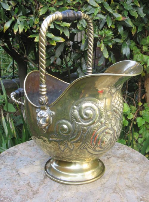 Antique Brass Coal Scuttle or Helmet by William Souter & Sons of Birmingham
