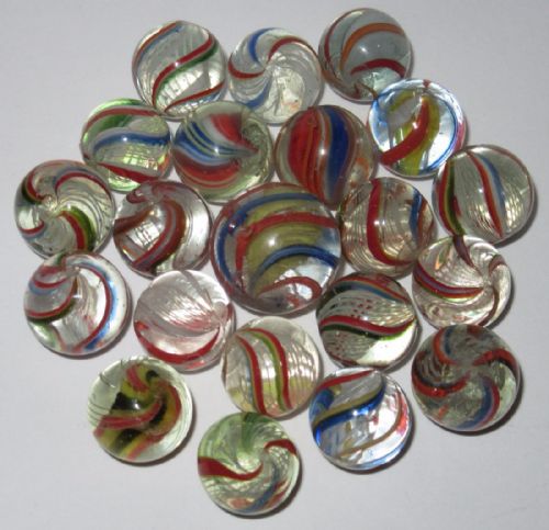 Twenty-one 19th Century Antique Latticino & Swirl Marbles