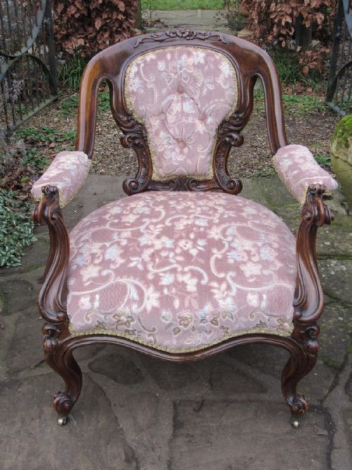 Fine Victorian Walnut Open Armchair C1850