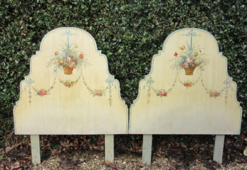 Pair of Edwardian Handpainted Single Bed Head Boards