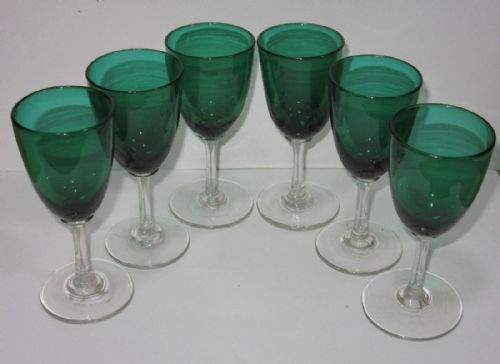 Set of Six Victorian Green Wine Glasses C1880