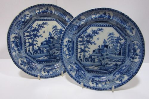 Pair of English Blue & White Transfer Plates C1820