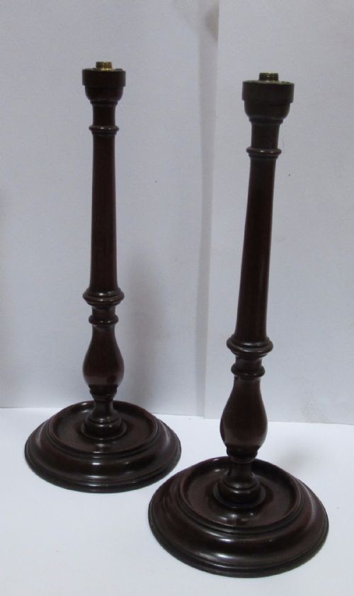 Pair of Edwardian Turned Mahogany Lamps C1910