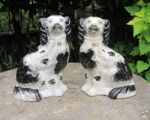 Pair of Black & White Staffordshire Dogs C1860