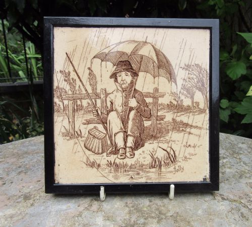 Josiah Wedgwood Comic Fishing Tile C1880