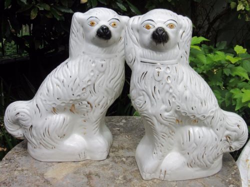 Large Pair of Staffordshire White & Gilt Dogs C1880