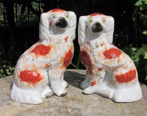 Pair of Victorian Staffordshire Red & White Dogs C1860