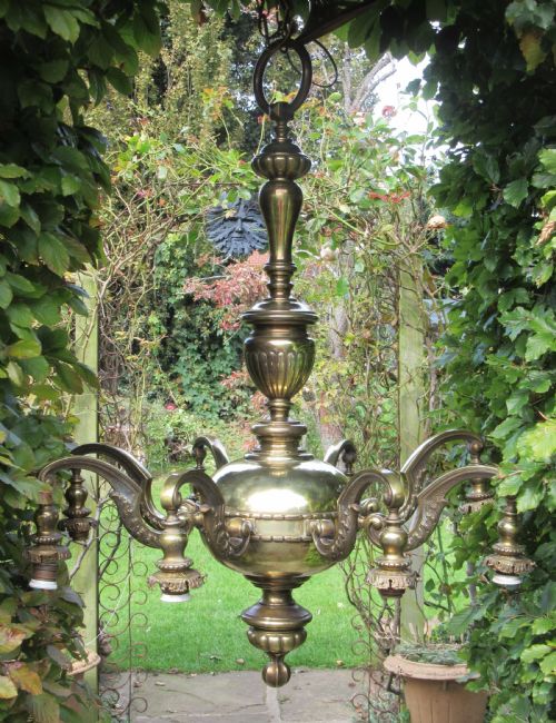 Large Edwardian Brass 8 Branch Chandelier