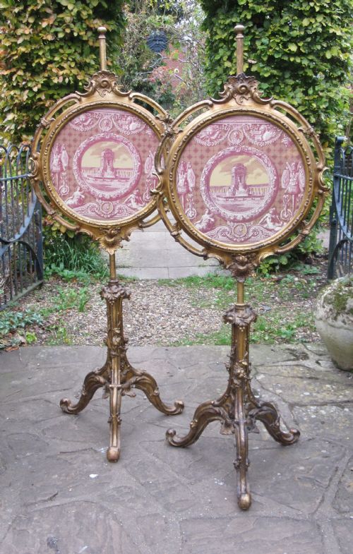 Pair of Gilt Pole Screens C1850